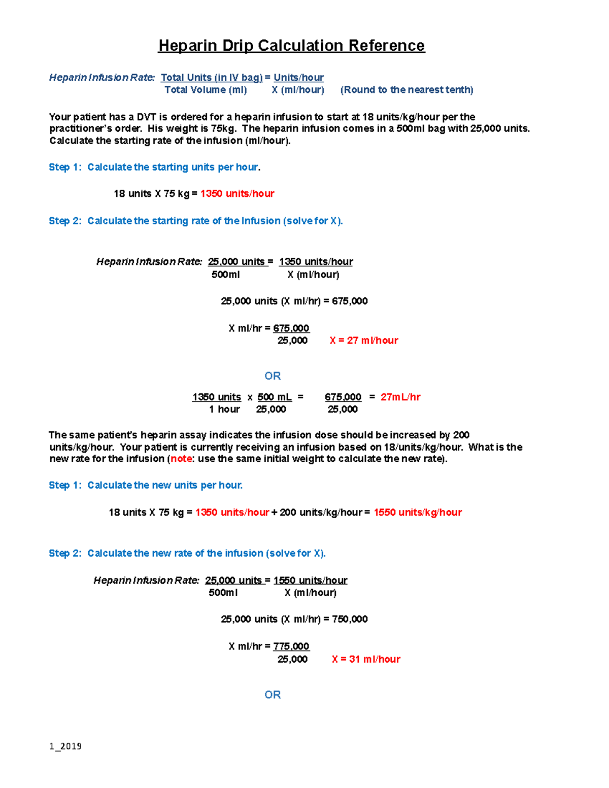 Heparin Drip Calculation Ml Hr