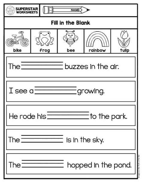 Kindergarten Fill In The Blank Worksheets Fun Learning Activities For Young Minds